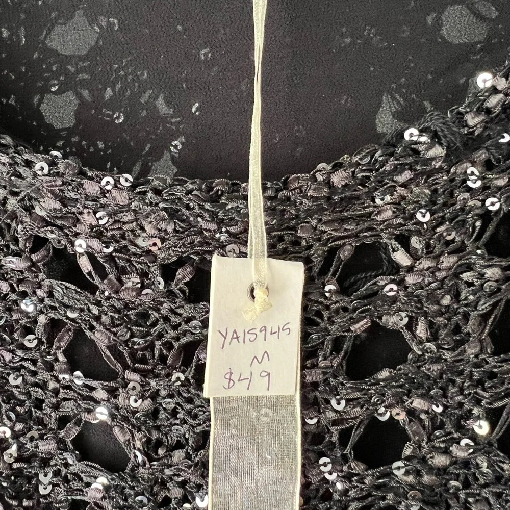 NWT Black Sequin Knit & Chiffon Lightweight Sweater Top - Holiday Style - Picture 8 of 11